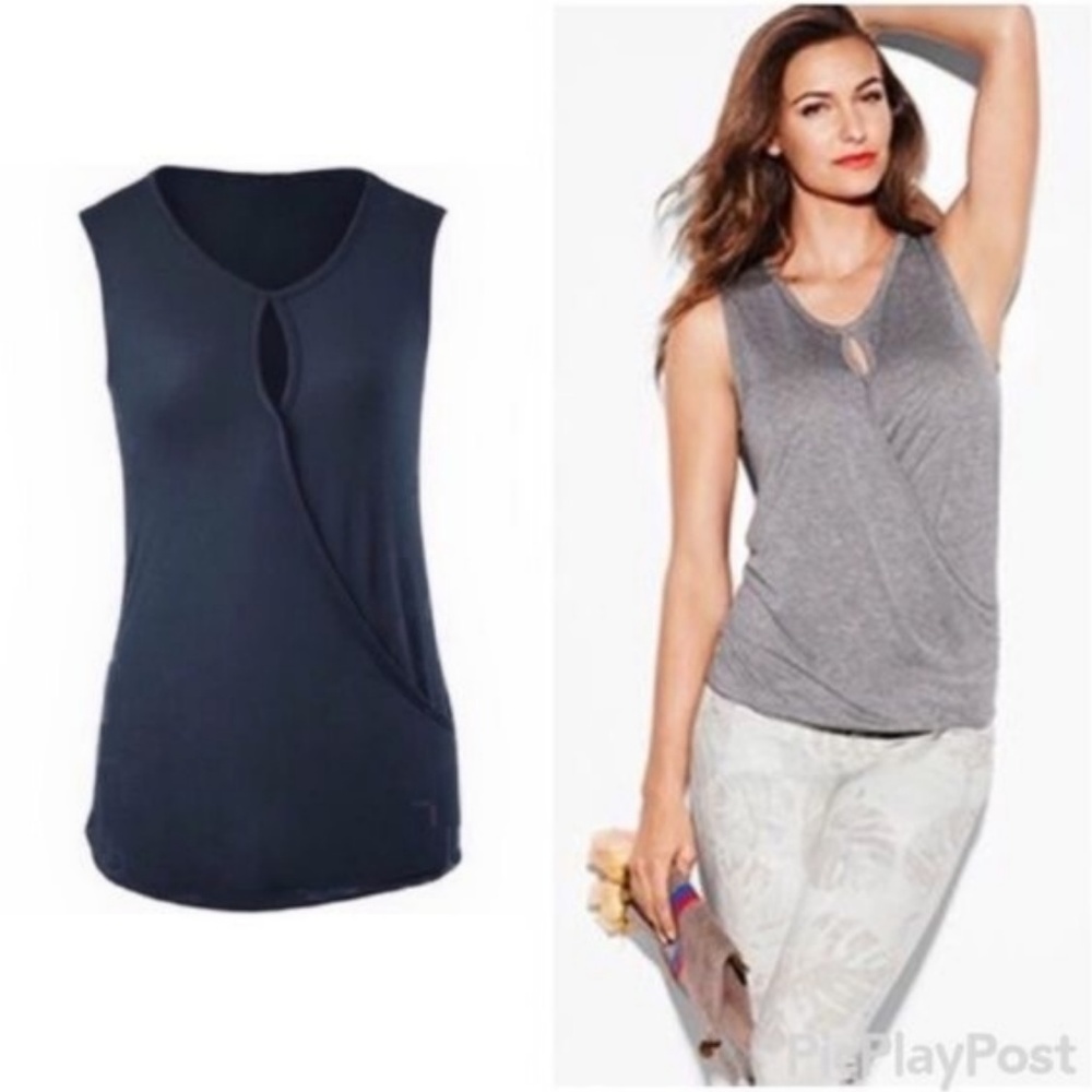 CAbi Sleeveless Crossover Tee Navy Blue